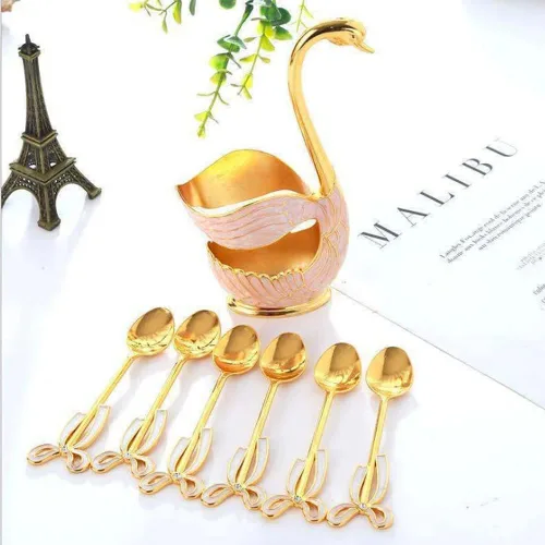 Miniatura 7 de Watris Veiyi Juego de cucharas de café, juego de cucharas de postre, 6 cucharas de té con soporte de base de cisne, organizador de cucharas de café