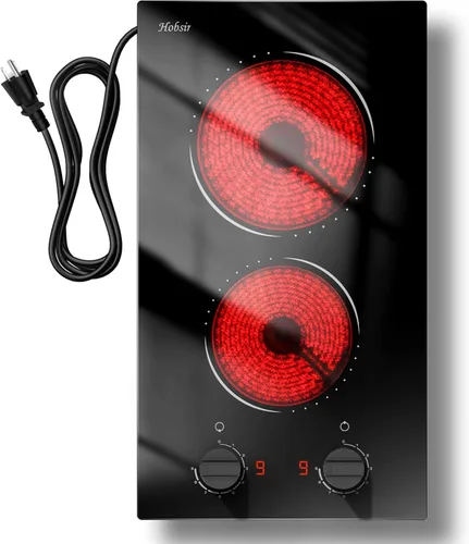 Hobsir - Placa eléctrica de 2 quemadores de 110 V, estufa eléctrica enchufable, estufa eléctrica de 2000 W, encimera de 12 pulgadas y placa de
