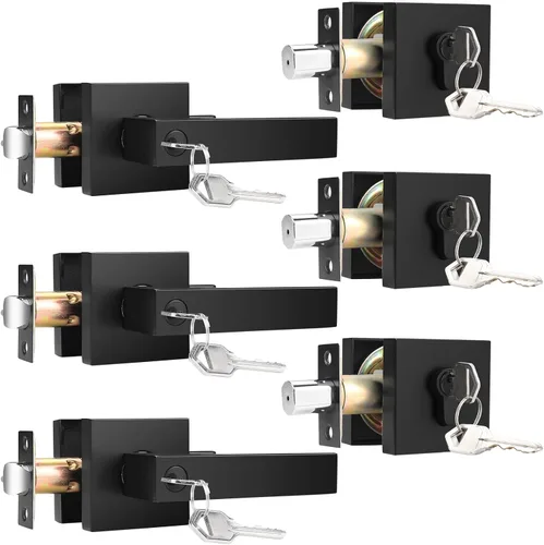 KNOBWELL - Paquete de 3 picaportes para puerta de entrada con cerradura de seguridad de un solo cilindro, juego resistente de cerraduras para puerta