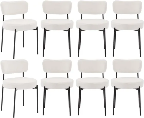 Miniatura 19 de Boucle - Juego de 2 sillas de comedor, modernas sillas de cocina tapizadas de mediados de siglo con respaldo curvado y patas de metal negro, sillas