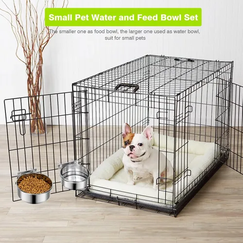Miniatura 3 de 2 Piezas Cuencos Pequeños de Comida y Agua para Perros y Mascotas para Jaula de Acero Inoxidable Antiderrames, Cuencos Colgantes para Gatos