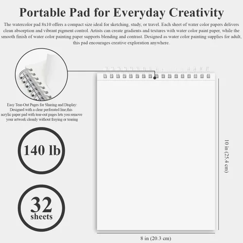 Miniatura 2 de Fuxi - Cuaderno de espiral con papel para acuarela de 8 x 10 pulgadas y 140 libras, 32 hojas (64 páginas), cuaderno de bocetos para acuarela, Azul