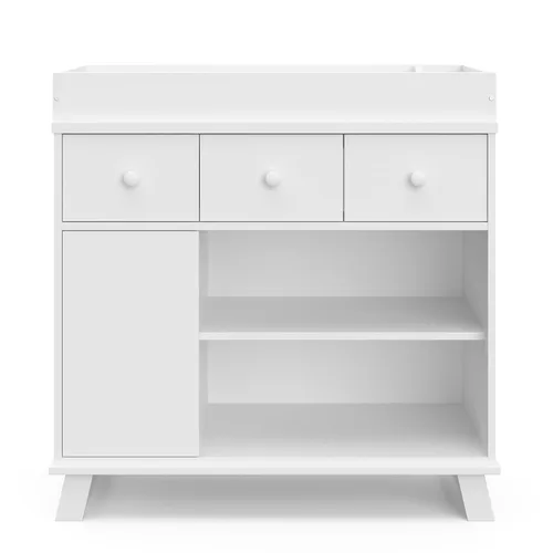 Miniatura 4 de Storkcraft - Cómoda de cambiador para guardería moderna (blanco con blanco) – Certificado Gold GREENGUARD, cómoda para guardería, cambiador