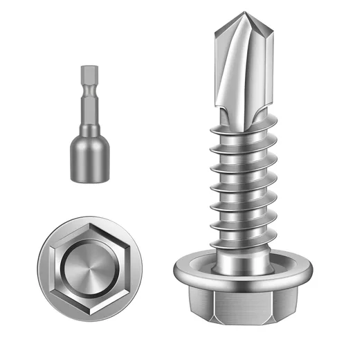 Miniatura 10 de Tornillos de chapa metálica autoperforantes con cabeza arandela hexagonal #8 x 1 con punta de taladro, acero inoxidable 410, autoperforantes, óxido
