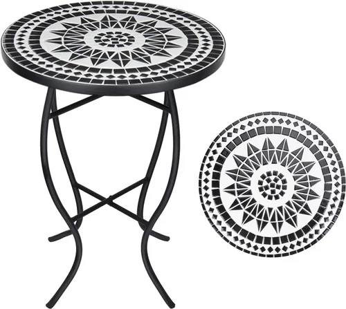 Miniatura 9 de VCUTEKA Mesa auxiliar de mosaico, mesa auxiliar redonda de 21" con tapa de baldosas cerámicas de 14", mesa auxiliar de acento para patio