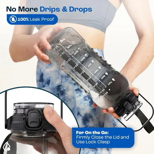 Miniatura 6 de AQUAFIT Botella de agua de 64 onzas con marcador de tiempo - Pajilla y tapa de trago 2 en 1 - Botella de agua grande sin BPA con pajilla - Botella