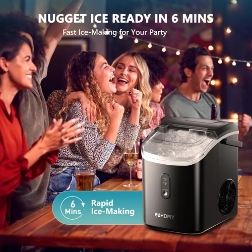 Miniatura 3 de EUHOMY, Fabricador de hielo para encimera con asa, listo en 6 minutos, 34 libras por día, cubierta superior extraíble, autolimpiante, máquina
