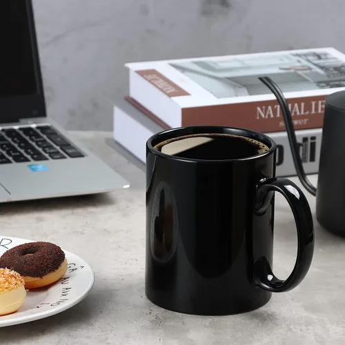 Miniatura 2 de Taza de café de cerámica extra grande de 20 oz, M017, taza de té clásica de porcelana súper grande con asa para oficina y hogar, negra
