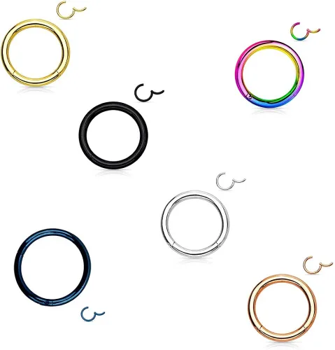 Miniatura 3 de TOPBRIGHT 6 unids un conjunto de anillos de septum sin costuras Clicker 16G acero inoxidable con bisagras segmento anillos para Daith y labio