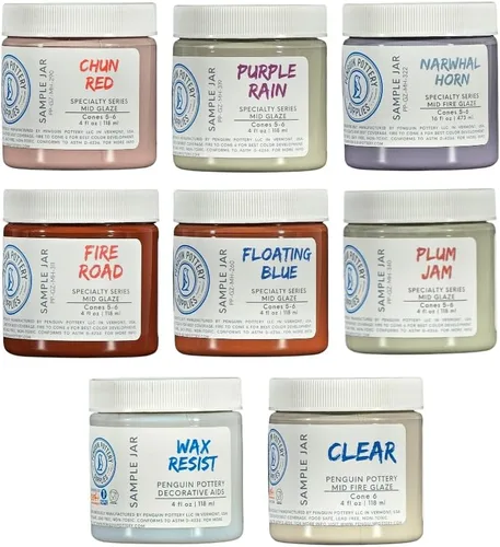 Miniatura 12 de Penguin Pottery - Set variado - Serie Celadon de Fuego Medio - Cono 6 - Incluye 8 frascos de 4 oz