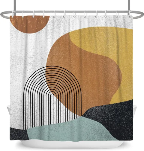 Miniatura 12 de Cortina de ducha moderna y bohemia, cortinas de ducha minimalistas estéticas azules de mediados de siglo para baño, cortinas de baño impermeables