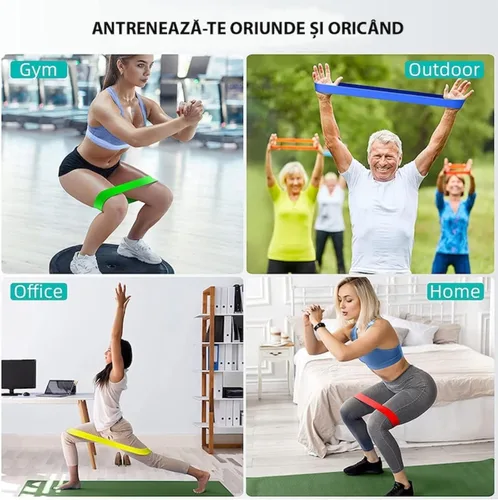Miniatura 6 de Bandas de resistencia, juego de 5 bandas de ejercicio con diferentes niveles de fuerza, bandas elásticas de resistencia para ejercicio, pilates