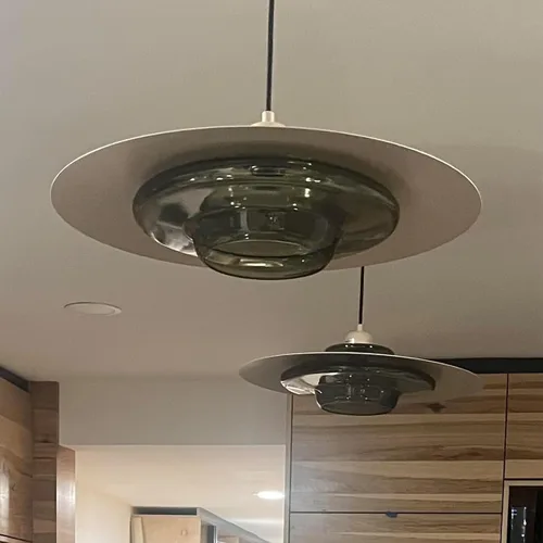 Miniatura 7 de TeHenoo Lámpara colgante moderna, pantalla marrón claro, lámpara de cristal transparente verde oscuro, iluminación colgante ajustable de mediados