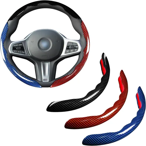 Miniatura 13 de Cubierta del volante de fibra de carbono Accesorios de la cubierta del volante del coche 14.5-15 pulgadas universal (negro)