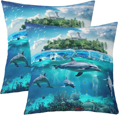 jejeloiu Cortina opaca con diseño de delfín, bonita cortina de puerta de animales del océano, privacidad hawaiana, decoración de vida marina