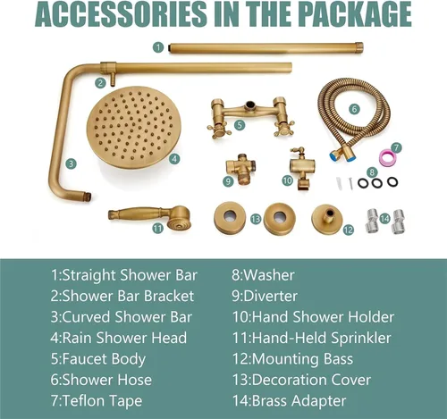 Miniatura 9 de Sistema de ducha de tubo expuesto de doble función, redondo, cabezal de ducha de lluvia de 8 pulgadas, juego combinado de accesorios de latón