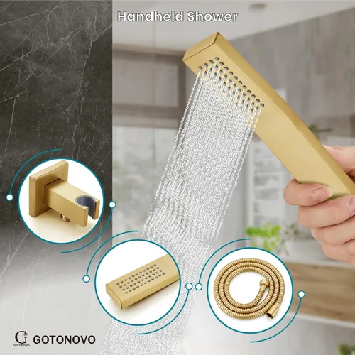 Miniatura 6 de gotonovo Sistema de ducha con boquilla de bañera, cabezal de ducha de lluvia montado en la pared y mango, juego combinado de grifo de ducha