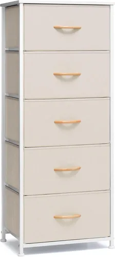 Crestlive Products Cómoda Vertical Torre de Almacenamiento - Marco de Acero Resistente, Superficie de Madera, Cajones de Tela de Fácil Extracción -