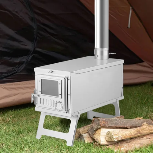 Miniatura 8 de Estufa de leña portátil para acampar con mochila y tubo de chimenea de 8.6 pies; ligera y plegable para tienda de campaña, caza, pesca en hielo