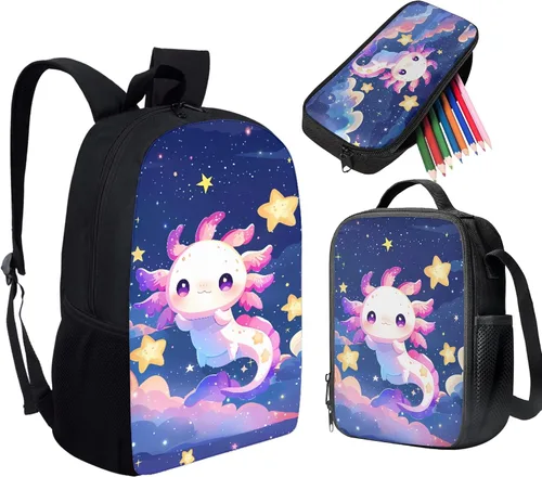 Miniatura 25 de HUGS IDEA Juego de 3 bolsas escolares con aislamiento térmico para el almuerzo, estuche para lápices