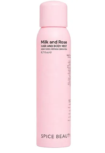 Leche y rosa para el cabello y el cuerpo | Spray corporal hidratante y perfume para el cabello con rosa, leche de cabra, manzanilla y lavanda |