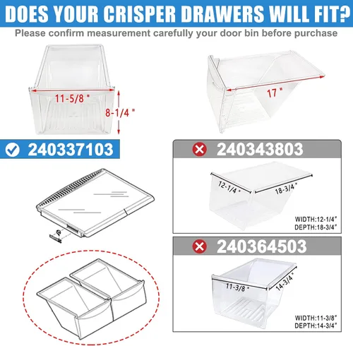Miniatura 2 de Paquete de 2 cajones para nevera Kenmore 240337103 compatibles con repuesto de cajones Frigidaire 2403371 kenmore para refrigerador, repuesto