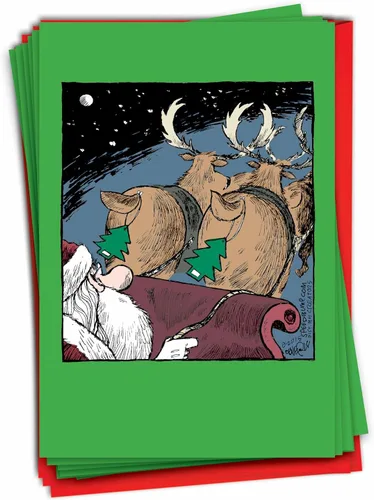 Miniatura 8 de NobleWorks - 12 tarjetas de Feliz Navidad de dibujos animados - Divertidos saludos de humor navideño, juego de tarjetas de notas en caja con sobres