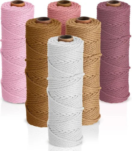 Nuanchu 6 rollos de cuerda de macramé de 0.118 pulgadas x 328 yardas, cuerda de algodón hilo de colores conjunto de cordel para colgadores de