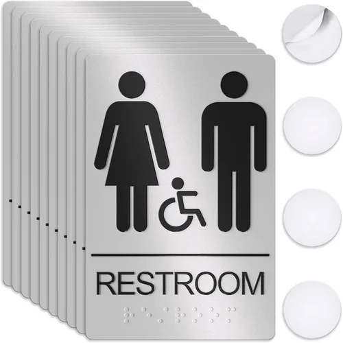 Miniatura 11 de ASSURED SIGNS - Letrero de baño para negocios, 9 x 6 pulgadas, 1 paquete Cumple con la ADA, texto elevado con braille, letrero de baño premium
