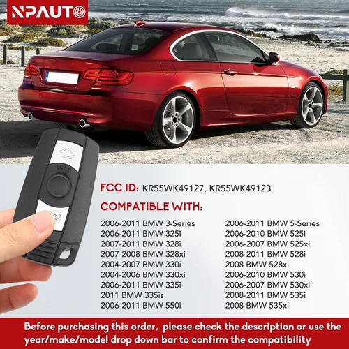 Miniatura 3 de NPAUTO Llave de reemplazo de llavero Compatible con 2006-2011 BMW 3 5 Series - 325i, 328i, 330i, 335i, 525i, 528i, 530i, 535i, 550i y más - Control