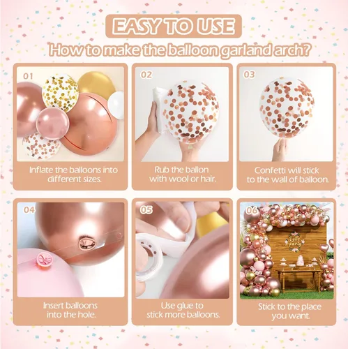 Miniatura 3 de Kit de guirnalda de arco de globos de oro rosa de 157 piezas, globos metálicos de oro rosa y oro rosa blanco para cumpleaños, baby shower, despedida