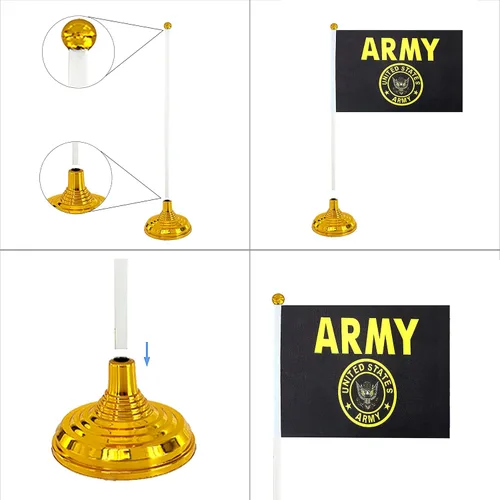 Miniatura 3 de WXTWK Paquete de 12 banderas de escritorio con cresta dorada de Estados Unidos, pequeñas banderas de mesa militares de Estados Unidos con base