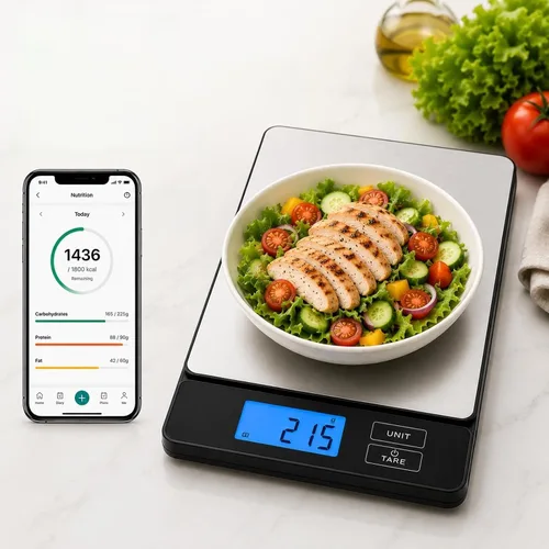 URAMAZ Básculas inteligentes para alimentos de cocina, báscula digital de alimentos de acero inoxidable en gramos y onzas con aplicación de Multi