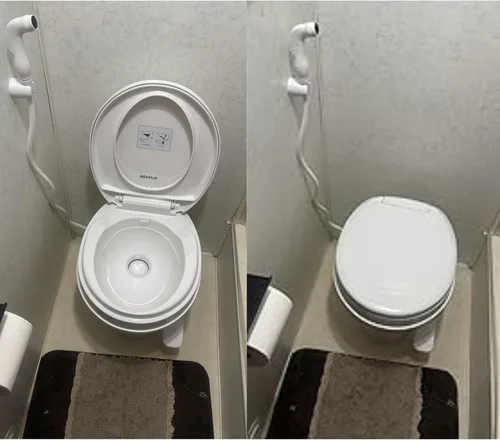 Miniatura 2 de SEAFLO Inodoro de altura residencial para cámper o caravana con accesorio rociador, altura estándar de 18.5 pulgadas, sistema de descarga por