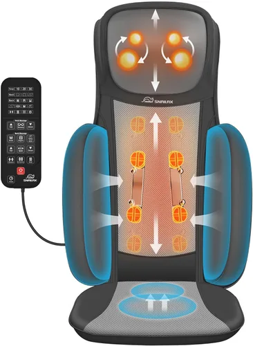 Snailax Masajeador Shiatsu de Cuello y Espalda con Calor, Masajeador de Cuello de Altura Ajustable con Rodillos, Almohada de Masaje para Silla con