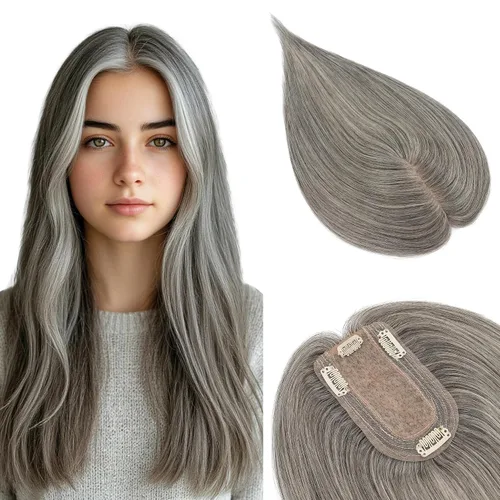 Miniatura 19 de SEGOHAIR Toppers de cabello humano real con flequillo, 2.8 x 5.1 in, base de seda con clip, piezas superiores de Wiglet añaden volumen, 6 pulgadas