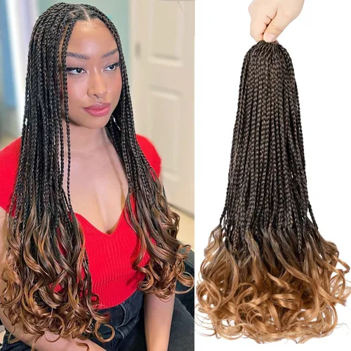 Miniatura 43 de Trenzas de ganchillo rizadas francesas de 22 pulgadas, 8 paquetes, trenzas de caja diosa grises para mujeres, de ganchillo pre-trenzadas con Trenzas