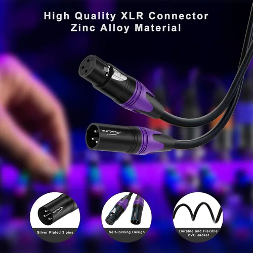 Miniatura 4 de 25 pies de cable de micrófono XLR 2Pack - 3 pines macho a hembra bañados en oro, compatible con micrófonos, sistemas de altavoces, iluminación