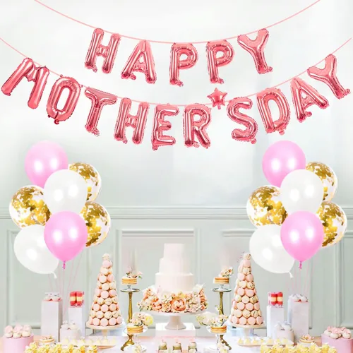 Miniatura 7 de Globos de oro rosa con purpurina para el día de la madre, suministros de decoración para el día de la madre (oro rosa)