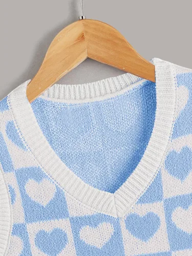 Miniatura 3 de Floerns Suéter sin mangas con estampado de corazón para niñas, cuello en V, camiseta sin mangas