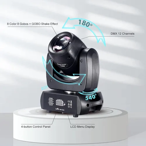 Miniatura 4 de 120W LED Cabeza Móvil Dj Luz Roto Prism Beam Etapa Luces 8 GOBOs 8 Colores DMX 512 12CH Sonido DJ Iluminación para Disco Fiesta Eventos Boda Etapa