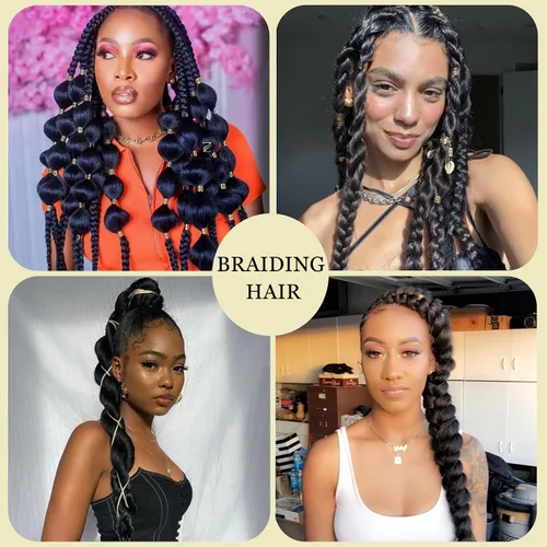 Miniatura 6 de Cabello trenzado negro preestirado, 2 paquetes de extensiones de cabello de trenzas de caja de 26 pulgadas, pelo sintético preestirado trenzado