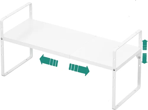 SUZLON Estante organizador de gabinete expandible, estante apilable de almacenamiento para mostrador de cocina, estante de despensa de altura Blanco