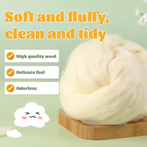 Miniatura 3 de 3.53 oz lana Roving, suministros de fieltro de lana, lana pura, hilo grueso, hilado de lana giratoria para fieltro de aguja, fieltro húmedo, Blanco