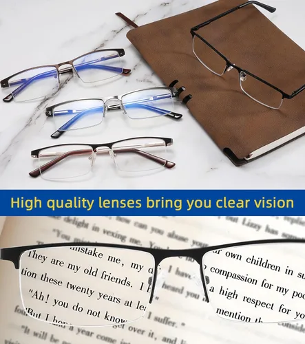 Miniatura 5 de Paquete de 4 lentes de lectura para hombre, 1.5 con bloqueo de luz azul, lentes de lectura para hombre con bisagras de resorte, antirreflejos