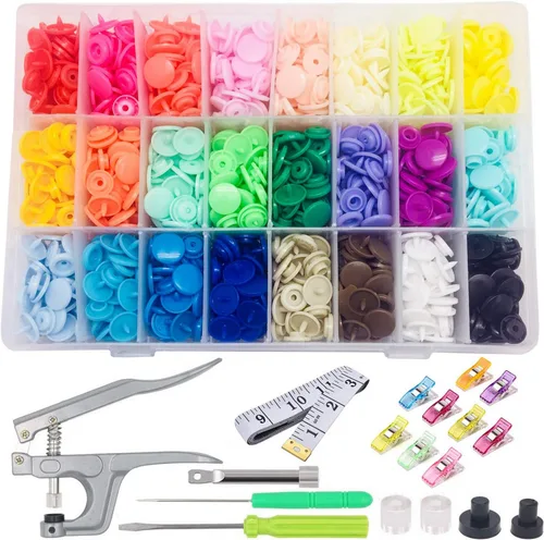 FQTANJU Juego de alicates a presión, 1440 botones de plástico T5 con 10 clips de costura y 1 cinta métrica para coser, kit de cierres a presión para