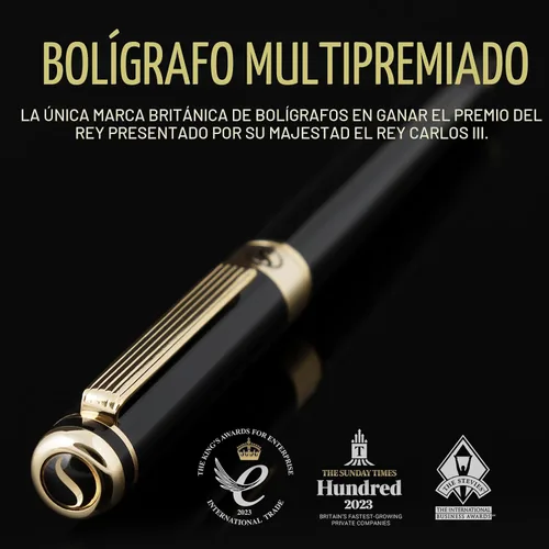 Miniatura 2 de Scriveiner Bolígrafo Rollerball de Laca Negra - Impresionante Bolígrafo de Lujo, Chapado en Oro Real, Repuesto de Tinta Schmidt, El Mejor Set de 1.