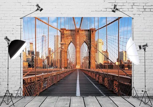 Miniatura 2 de BELECO Telón de fondo de tela de 5 x 3 pies con diseño de puente de Brooklyn de Nueva York, emblemático edificio de la ciudad, telón de fondo