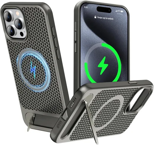 Miniatura 39 de Funda magnética de disipación de calor para iPhone 13 Pro Max, para MagSafe, protección contra caídas Coolingf, funda con función atril ajustable