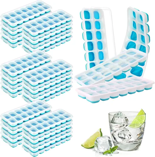 Miniatura 8 de Rtteri Paquete de 36 bandejas de hielo de silicona para congelador, moldes flexibles de 14 cubos, bandejas apilables de fácil liberación con tapa